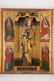 Altar Cabinet with Painted Division: St. Dorothy, St. Agnes, St. Ursula, St. Lucia, 1510-1520. Creator: Unknown