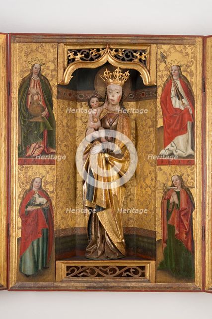 Altar Cabinet with Painted Division: St. Dorothy, St. Agnes, St. Ursula, St. Lucia, 1510-1520. Creator: Unknown.