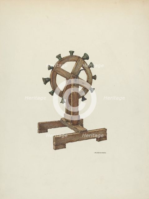 Altar Chimes on Wheel, c. 1941. Creator: William Kieckhofel.