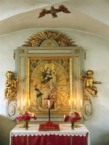 Altar in the chapel of Tido Castle, Vasteras, Vastmanland, Sweden. Creator: Unknown