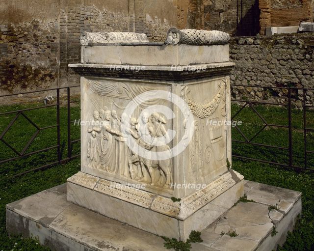 Altar of Vespasian, Temple of Vespasian (69-79 CE), Pompeii, Italy. Creator: LTL.