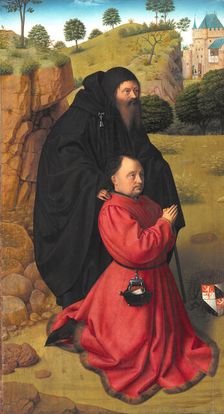 Altar Panel with a Portrait of a Donor in Scarlet under the Protection of St Anthony, 1448-1451. Creator: Petrus Christus