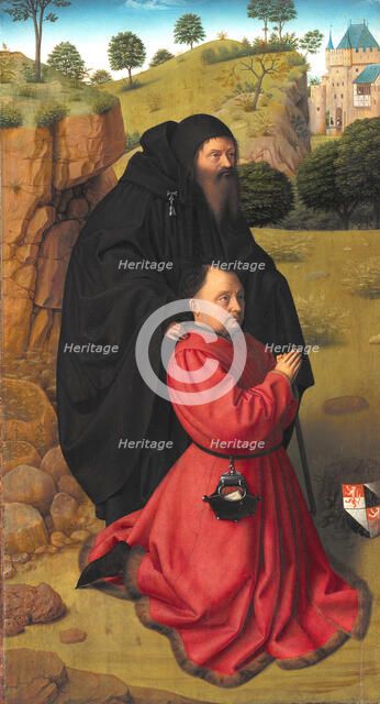 Altar Panel with a Portrait of a Donor in Scarlet under the Protection of St Anthony, 1448-1451. Creator: Petrus Christus.