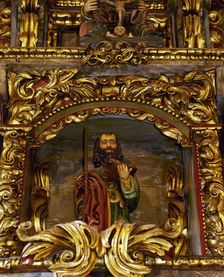 Altarpiece with detail of the apostle St Jude Thaddeus, Sanctuary, San Andres de..., Spain, 2000. Creator: Miguel López de la Peña