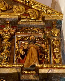 Altarpiece with detail of the apostle St Matthias, Sanctuary, San Andres de...Galicia, Spain, 2000. Creator: Miguel López de la Peña