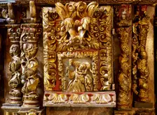 Altarpiece with detail of the Good Shepherd, Sanctuary, San Andres de Teixido, Galicia, Spain, 2000. Creator: Miguel López de la Peña
