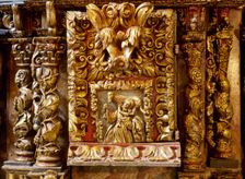 Altarpiece with detail of the Good Shepherd, Sanctuary, San Andres de Teixido, Galicia, Spain, 2000. Creator: Miguel López de la Peña