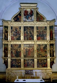 Altarpiece with scenes from the mysteries of the Rosary, located in the chapel of the Santisimo... Creator: Pere Nunyes