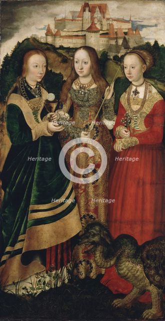 Altarpiece with the Martyrdom of Saint Catharine, right wing: The Saint Barbara, Ursula and Margaret Artist: Cranach, Lucas, the Elder (1472-1553)