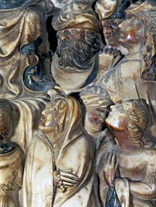 Altarpiece in polychromed alabaster from the main altar or Santa Tecla altar. Predella detail wit…