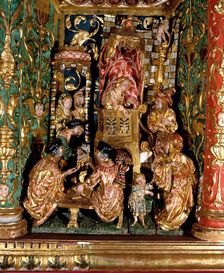 Altarpiece of the Gospel of the Childhood Jesus among the Doctors polychromed wood