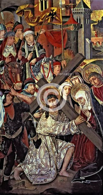 Altarpiece of the Holy Cross. Christ way to Calvary, tempera painting by Martin Bernat.