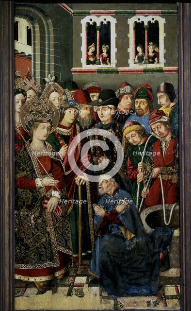 Altarpiece of the Holy Cross, scene of the interrogation to a Jew, tempera painting by Martin Ber…