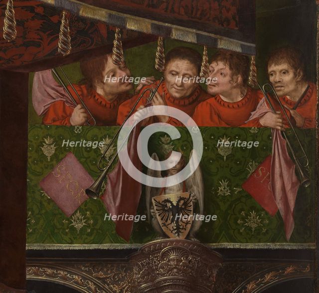Altarpiece of the Joiners' Guild. Detail: the trumpeters, 1511. Creator: Massys, Quentin (1466-1530).