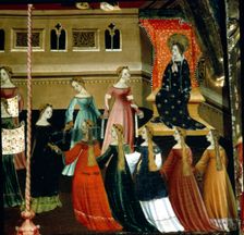 Altarpiece of the Virgin and St. George, tempera painting on wood c. 1390-1400, detail dedicated …