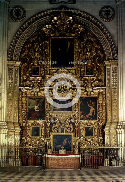 Altarpiece of Jesus Nazareno in the Cathedral of Granada. Designed in 1722 by Marcos Fernandez an…