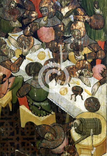 Altarpiece of San Martin de Tours (1420?), Detail of the altarpiece with an orgy of soldiers (per…