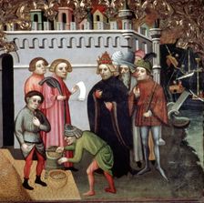 Altarpiece of San Nicolas de Bari, representing the measurement and the sale of grain, painting o…