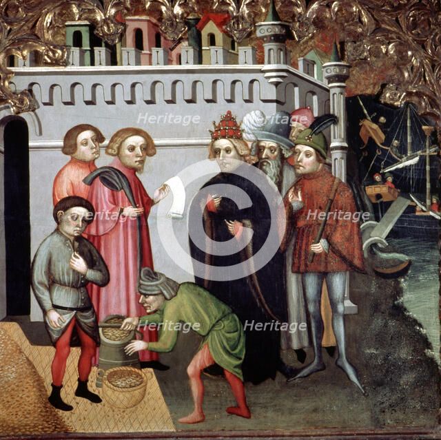 Altarpiece of San Nicolas de Bari, representing the measurement and the sale of grain, painting o…