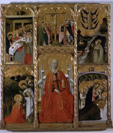 Altarpiece of Santa Maria Magdalena colored painting in tempera on wood, representing various…