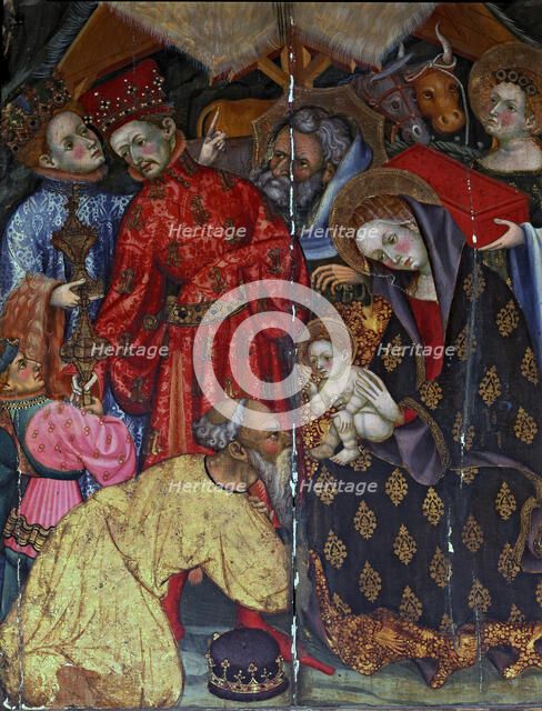 Altarpiece of Santa Maria of Santes Creus, detail 'The Adoration of the Kings'. Painting on wood.