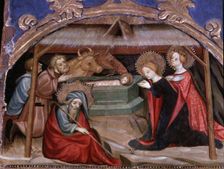 Altarpiece of Saint James the Greater, detail of the table of the Nativity, tempera on wood, in t…