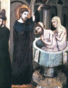 Altarpiece of Saint Mark representing the baptism of Jewish converts, work by Arnau Bassa