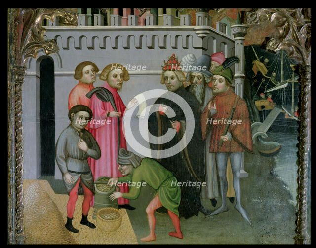 Altarpiece of Saint Michael and Saint Nicolas. Scene of the prodigious reproduction of the corn, …