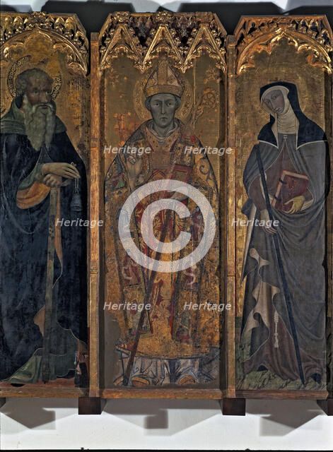 Altarpiece of Saint Nicholas, Saint Claire and Saint Anthony. Central table with the images of sa…