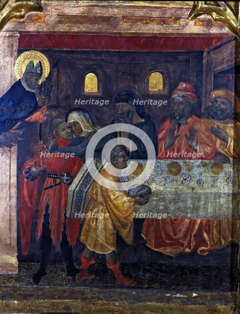 Altarpiece of Saint Nicholas, Saint Claire and Saint Anthony. Table representing scenes of the li…