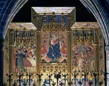 Altarpiece of Saints Cosme and Damian, detail of the three tables on the top, 1455 by Miquel Nada…