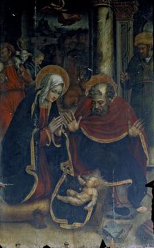 Altarpiece of St. Martin in the church of St. Martin of Tours of Capella (Huesca), detail of the …