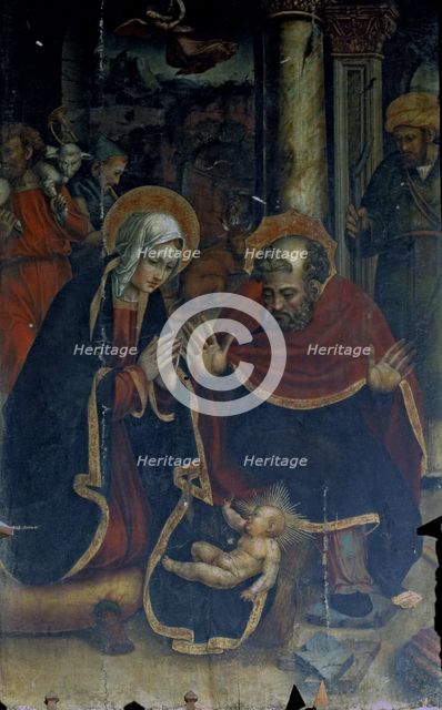 Altarpiece of St. Martin in the church of St. Martin of Tours of Capella (Huesca), detail of the …