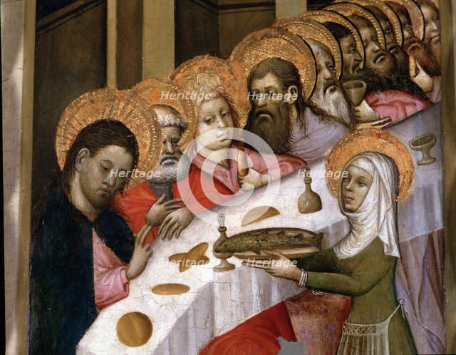  'Altarpiece of St. Mary Magdalene', detail, colored painting in tempera on wood. Representing va…