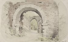 Alternahr castle ruins, view through two archways, 1850-1855. Creator: Karl Anders Ekman