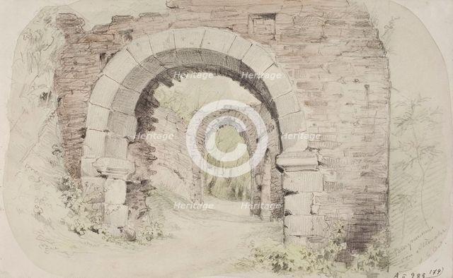 Alternahr castle ruins, view through two archways, 1850-1855. Creator: Karl Anders Ekman.