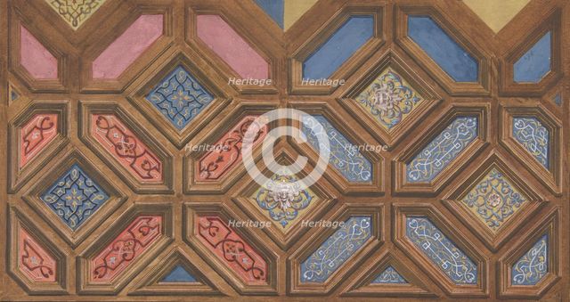 Alternate designs for the decoration of a coffered ceiling, 1840-97. Creators: Jules-Edmond-Charles Lachaise, Eugène-Pierre Gourdet.