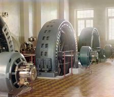 Alternators made in Budapest, Hungary, in the power generating hall of a..., between 1905-1915. Creator: Sergey Mikhaylovich Prokudin-Gorsky