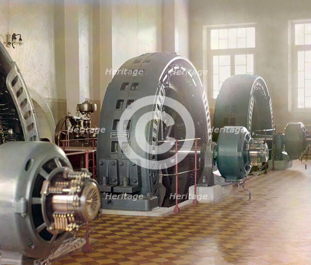 Alternators made in Budapest, Hungary, in the power generating hall of a..., between 1905-1915. Creator: Sergey Mikhaylovich Prokudin-Gorsky.