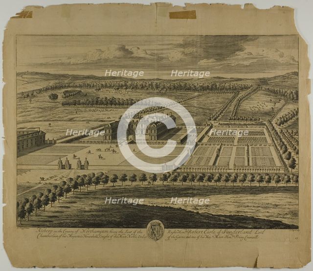 Althrop in the County of Northampton, plate 27 from Britannia Illustrata, published 1707. Creator: Johannes Kip.