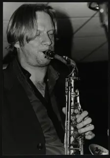 Alto saxophonist Matt Wates playing at The Fairway, Welwyn Garden City, Hertfordshire, 2003. Creator: Denis Williams