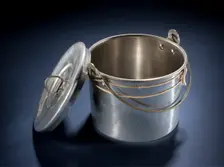 Aluminum pot and lid used by Charles Lindbergh, 1931. Creator: Primus