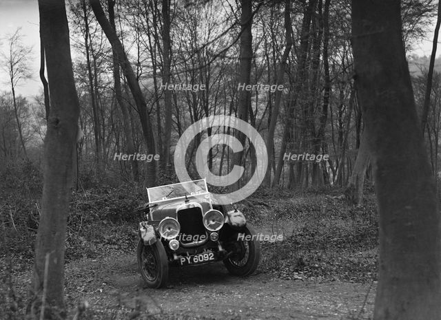 Alvis 12/50 at the Standard Car Owners Club Southern Counties Trial, Hale Wood, Chilterns, 1938. Artist: Bill Brunell.