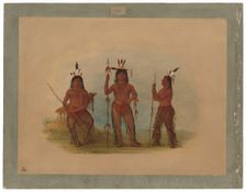 Alaeutian Chief and Two Warriors, 1855/1869. Creator: George Catlin