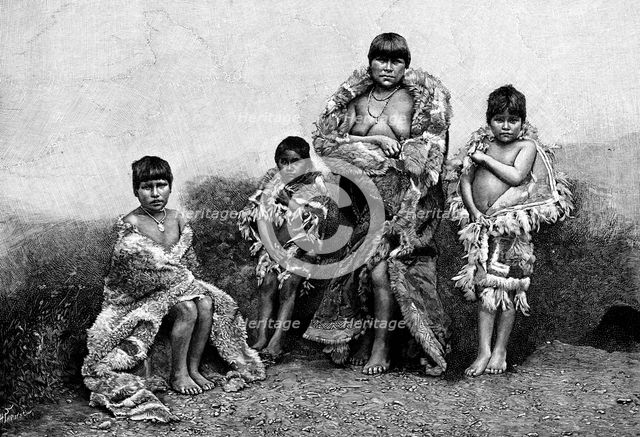 Alakaluf Fuegians, dressed in guanaco skins, Chile, 1895. Artist: Unknown