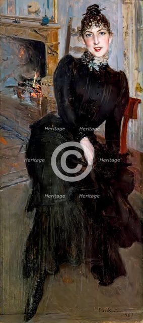 Alaide Banti at the fireplace, 1885. Creator: Boldini, Giovanni (1842-1931).