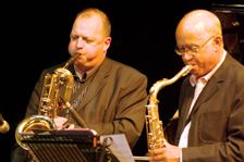 Alan Barnes with Art Themen, Brecon Jazz Festival, Powys, Wales. Artist: Brian O'Connor