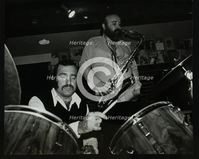 Alan Jackson (drums) and Don Weller (saxophone) playing at The Bell, Codicote, Hertfordshire, 1980. Creator: Denis Williams.