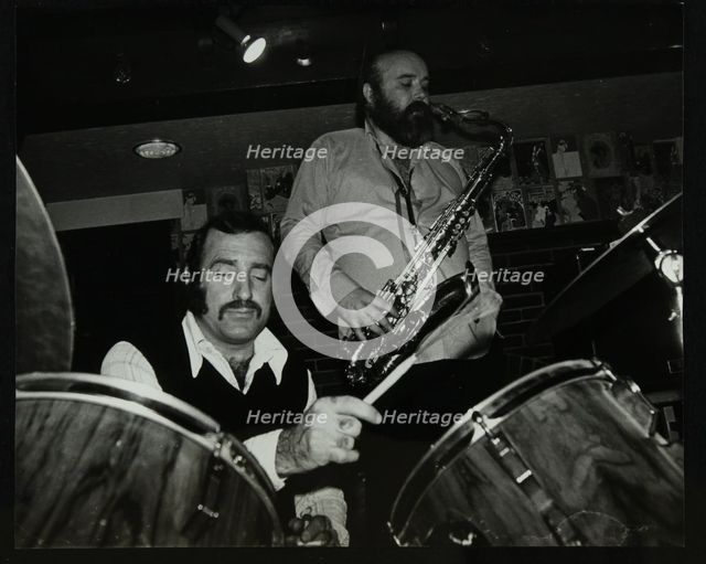Alan Jackson (drums) and Don Weller (saxophone) playing at The Bell, Codicote, Hertfordshire, 1980. Creator: Denis Williams.