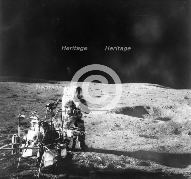 Alan Shepard (1923-1998) assembling lunar hand tools during the Apollo 14 mission, 1971. Artist: Unknown